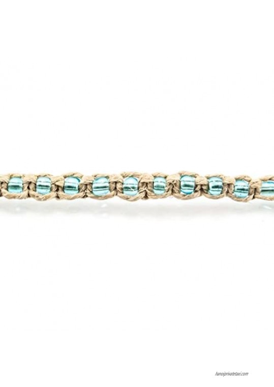 BlueRica Braided Hemp Cord Anklet Bracelet with Turquoise Blue Beads
