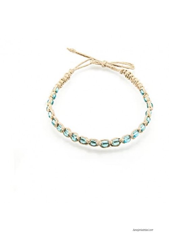 BlueRica Braided Hemp Cord Anklet Bracelet with Turquoise Blue Beads