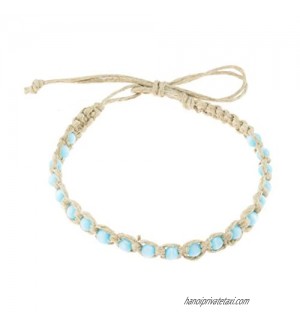BlueRica Hemp Anklet Bracelet with Turquoise Blue Cat's Eye Beads