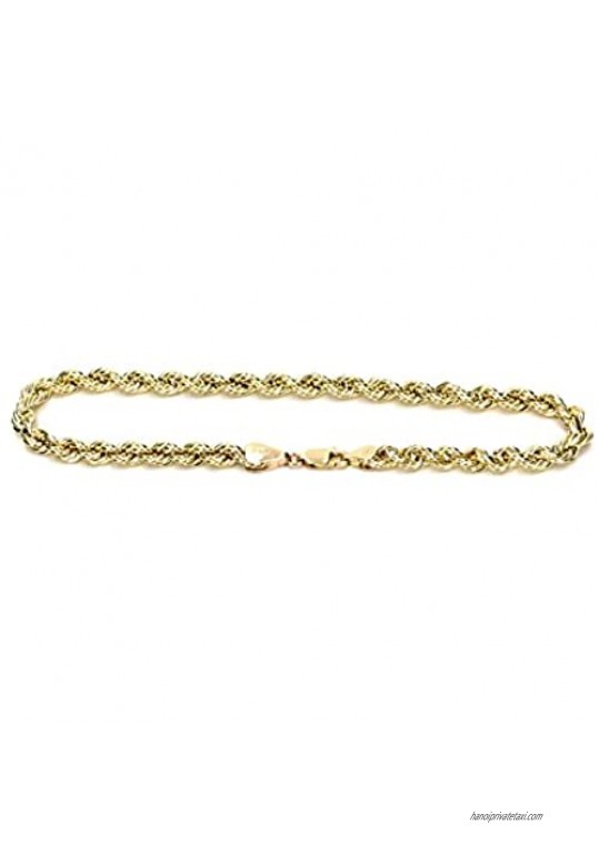 Bracelet Real 10K Yellow Gold Hollow Rope Men and Women Anklet 2.5mm 7 to 10
