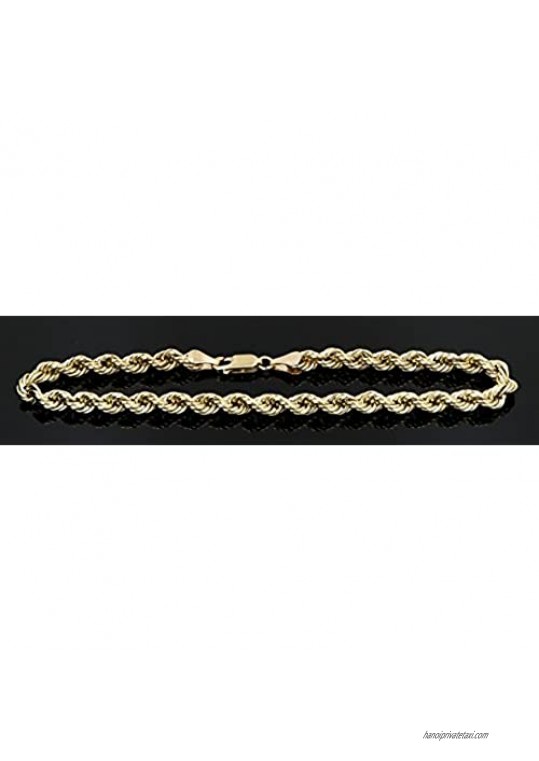 Bracelet Real 10K Yellow Gold Hollow Rope Men and Women Anklet 3.0mm 7 to 10