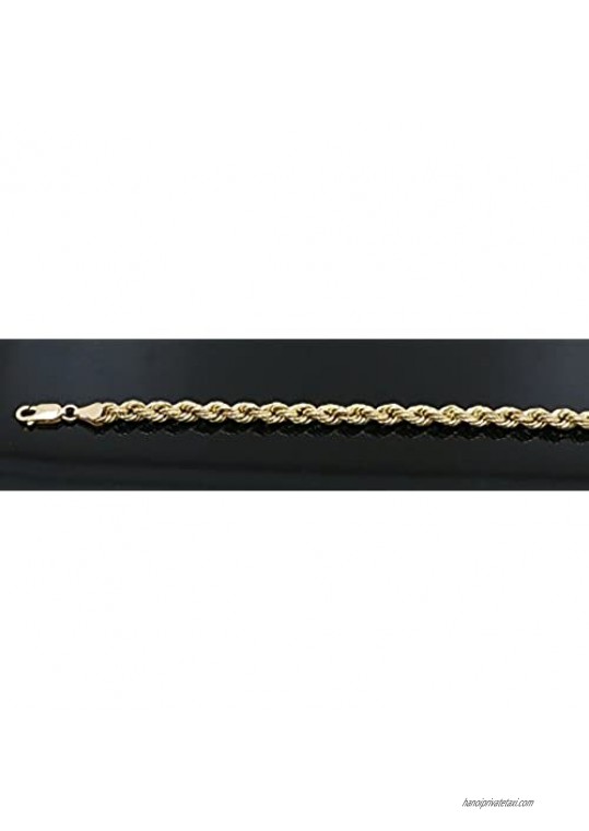 Bracelet Real 10K Yellow Gold Hollow Rope Men and Women Anklet 3.0mm 7 to 10