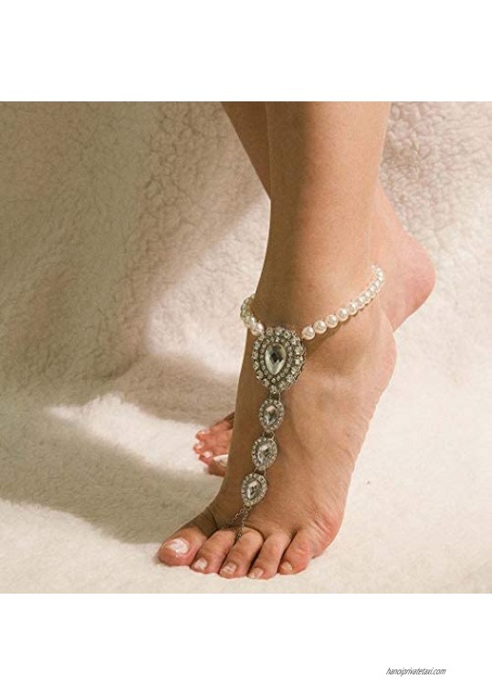 Campsis Rhinestone Anklet Pearl Silver Ankle Bracelet Wedding Summer Barefoot Sandals Foot Chain Jewelry for Women and Girlsoot Chain Summer Foot Jewelry for Women and Girls