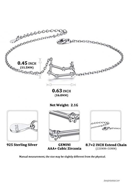 ChicSilver 12 Constellation Zodiac Anklet for Women Girls Sterling Silver Cubic Zirconia Horoscope Ankle Bracelets 8-10 Adjustable(with Gift Box)