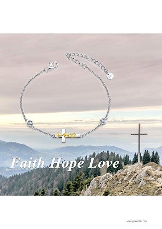 Cross Anklet Sterling Silver Faith Hope Love Cross Foot Anklets Bracelet for Women with Austrian Crystals