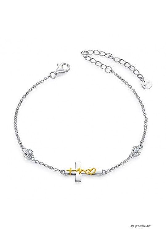 Cross Anklet Sterling Silver Faith Hope Love Cross Foot Anklets Bracelet for Women with Austrian Crystals