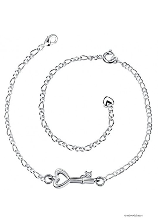 Cutesmile Fashion Jewelry 925 Sterling Silver Cute Love Key Zircon Pendant Adjustable Chain Anklet