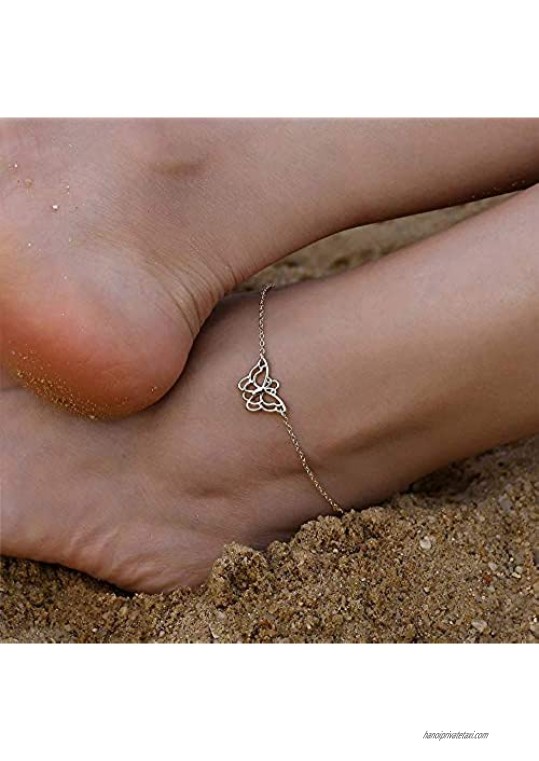 Dainty Ankle Bracelets for Women 2Pcs Handmade Layered Anklet Cute Butterfly Summer Ankle Bracelets for Women Boho Beach Foot Chain