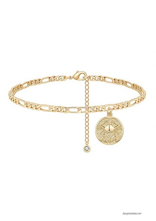 Dainty Zodiac Constellation Anklet Zodiac Sign Ankle Bracelet 14K Gold-plated Beach Foot Jewelry for Women