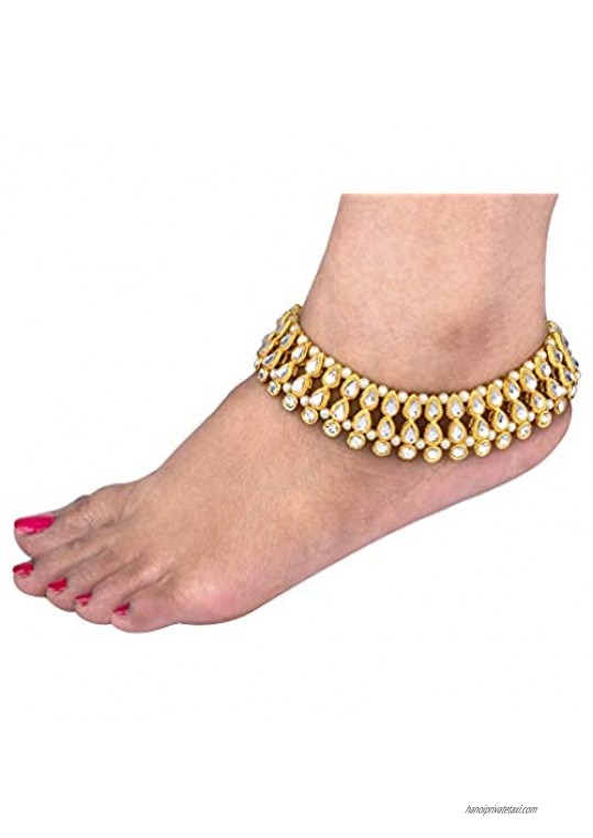 Efulgenz Indian Bollywood Crystal Rhinestone Faux Kundan Wedding Bridal Anklet Set (2 pc) Bracelet Payal Foot Jewelry