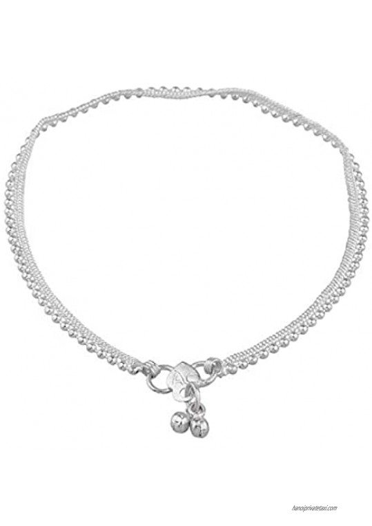 Efulgenz Indian Silver Tone Bell Charms Tassel Chain Anklet Set Bracelet Payal Foot Jewelry
