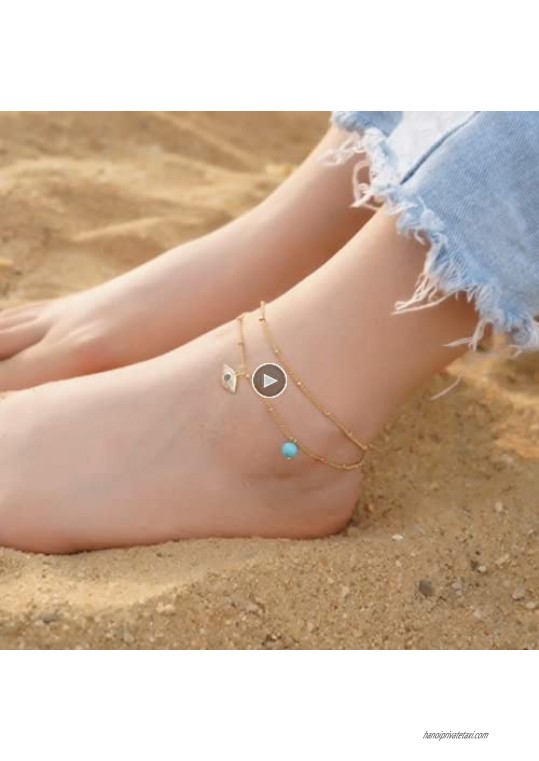 Estendly Dainty Anklets 14K Gold Plated Adjustable Ankle Bracelet Summer Beach Foot Jewelry Gift for Women