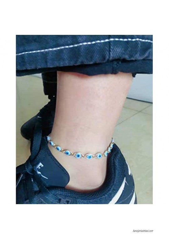 Evil Eye Ankle Bracelets for Women 14K Gold Plated Link Chain Evil Eye Anklet for Teen Girls