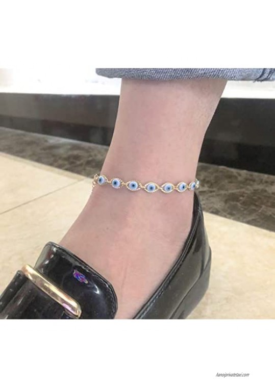 Evil Eye Ankle Bracelets for Women 14K Gold Plated Link Chain Evil Eye Anklet for Teen Girls
