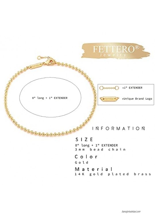 Fettero Chain Anklet Gold Satellite Bead 18K Gold Plated Boho Beach Simple Minimalist Foot Jewelry