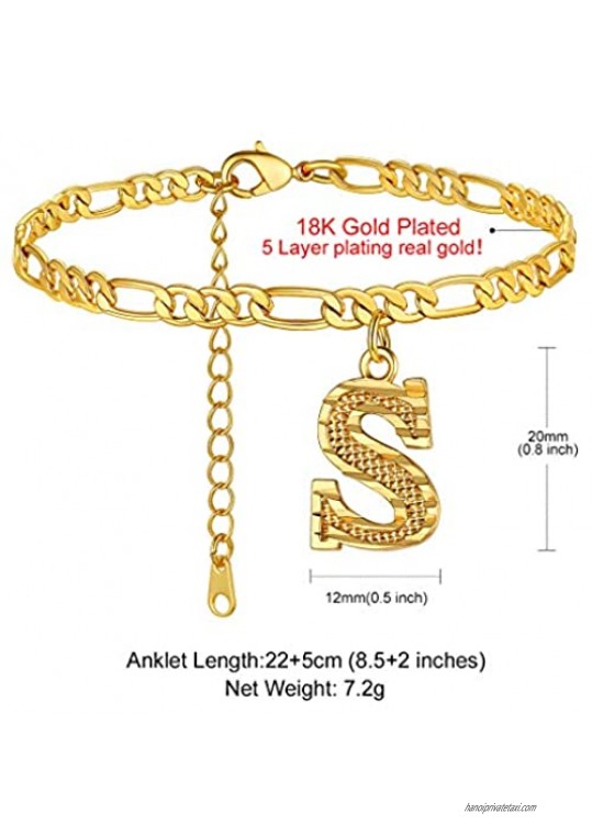 GOLDCHIC JEWELRY Anklets with Initials Personalized Waterproof 4.5MM Wide Resizable 18K Gold Plated Figaro Chain Initial Letter Ankle Bracelets for Women Summer Jewelry 22-27cm Length