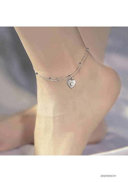 Heart Ankle Bracelets With Initial L for Women 925 Sterling Silver Layered Letter Heart Anklets for Teen Girls Summer Beach Foot Jewelry Gifts
