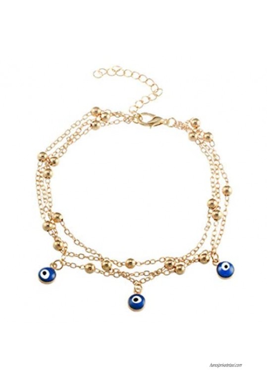 Hermashy Boho Layered Anklets Gold Evil Eye Pendant Ankle Bracelets Foot Chain Fashion Jewelry for Women and Girls