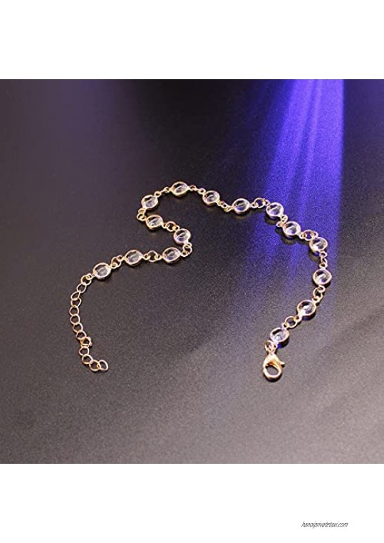 Incaton Ankle Bracelets for Women Adjustable Simple Crystal Diamond Women Foot Chain Ankle Bracelet Beaded Chain Anklet for Women