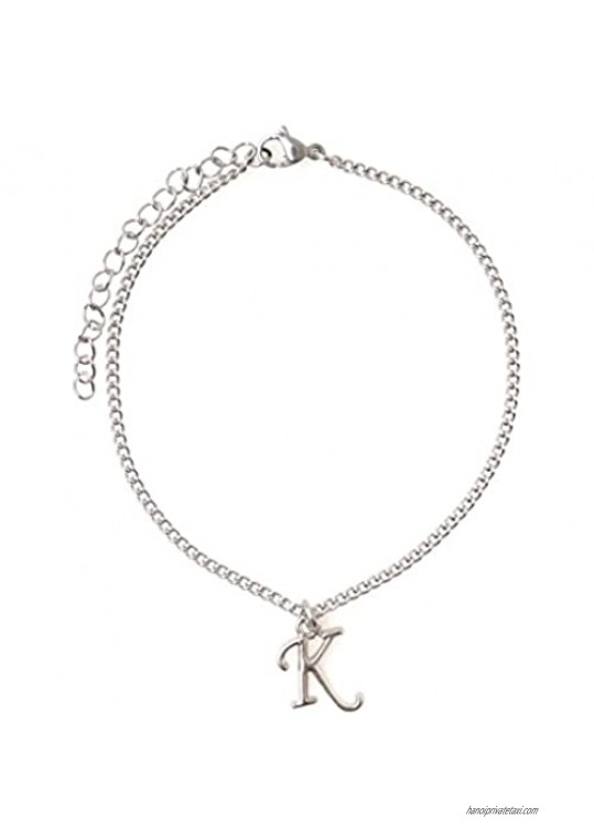 It's All About...You! 7.5” - 9.5” Stainless Steel Ankle Bracelet with Alloy Initial 26 Letter Options A-Z Curb Chain.