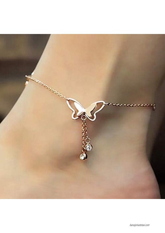 Jovono Boho Butterfly Anklets Gold Anklet Bracelets Beach Foot Jewelry for Women and Girls (Rose Gold)