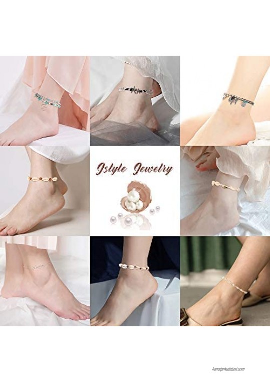 Jstyle 16Pcs Anklets for Women Silver Gold Ankle Bracelets Set Layered Beach Adjustable Anklet Handmade Shell Foot Jewelry