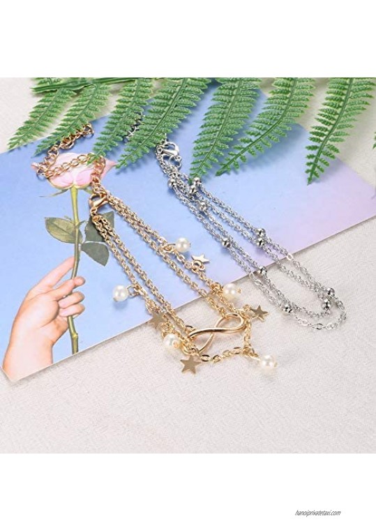 Jstyle 16Pcs Anklets for Women Silver Gold Ankle Bracelets Set Layered Beach Adjustable Anklet Handmade Shell Foot Jewelry