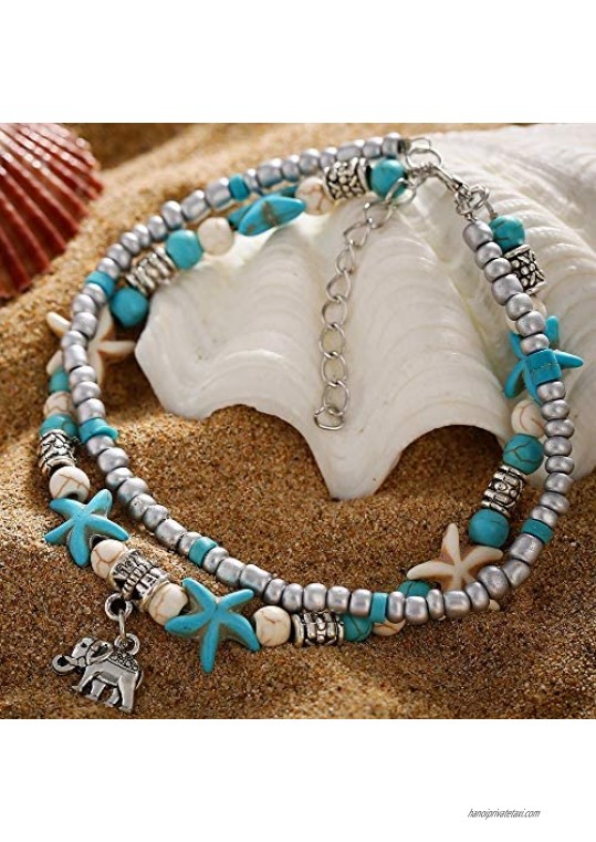 Jude Jewelers Retro Vintage Turquoise Shell Holiday Beach Bracelet Anklets