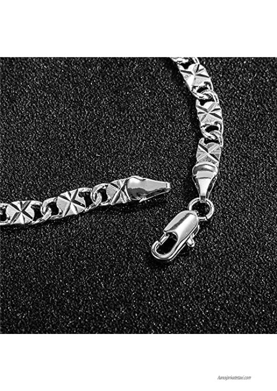 kelistom 14k White Gold Plated 4mm Flat Diamond Cut Star Link Chain Anklet Ankle Bracelet for Women Men 9 10 11 inches