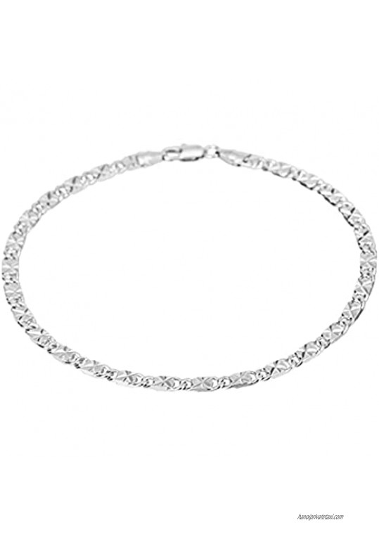 kelistom 14k White Gold Plated 4mm Flat Diamond Cut Star Link Chain Anklet  Ankle Bracelet for Women Men 9 10 11 inches