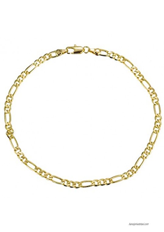 kelistom 4mm Wide Gold Figaro Link Chain Flat Anklet 14K Gold / 18K Gold/White Gold Plated Ankle Bracelet for Women Men 9 10 11 inches