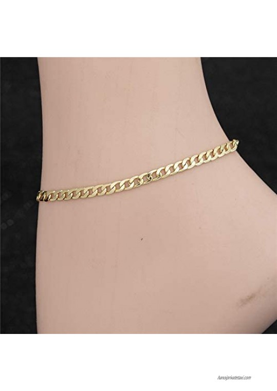 kelistom Gold Cuban Link Anklet Bracelet for Women Men Flat Diamond Cut Curb Chain 14K Gold / 18K Gold/White Gold Plated Ankle Bracelets for Women Men 9 10 11 inches
