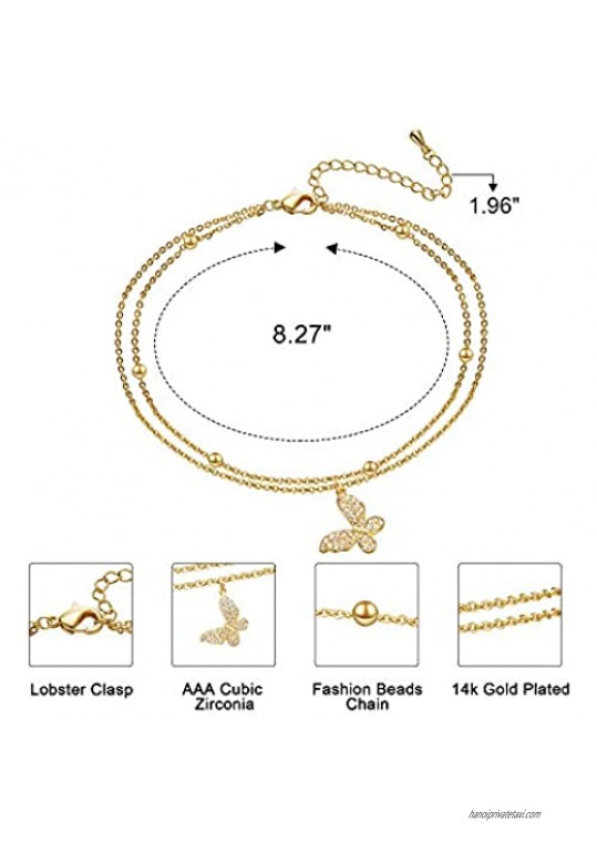 Ldurian Layered Initial Heart Anklet for Women Personalized 14K Gold Plated Little Cute Heart Letter Ankle Bracelet Dainty Foot Jewelry Summer Boho Beach Foot Chain Gift for Her