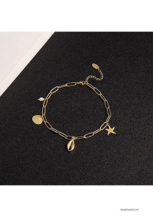 LILIE&WHITE Gold Ankle Bracelets for Women Cute Shell Starfish Anklet Bracelet Stainless Steel Beach Anklet Jewelry Gift for Women