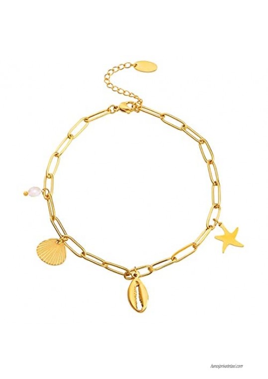 LILIE&WHITE Gold Ankle Bracelets for Women  Cute Shell Starfish Anklet Bracelet Stainless Steel Beach Anklet Jewelry Gift for Women