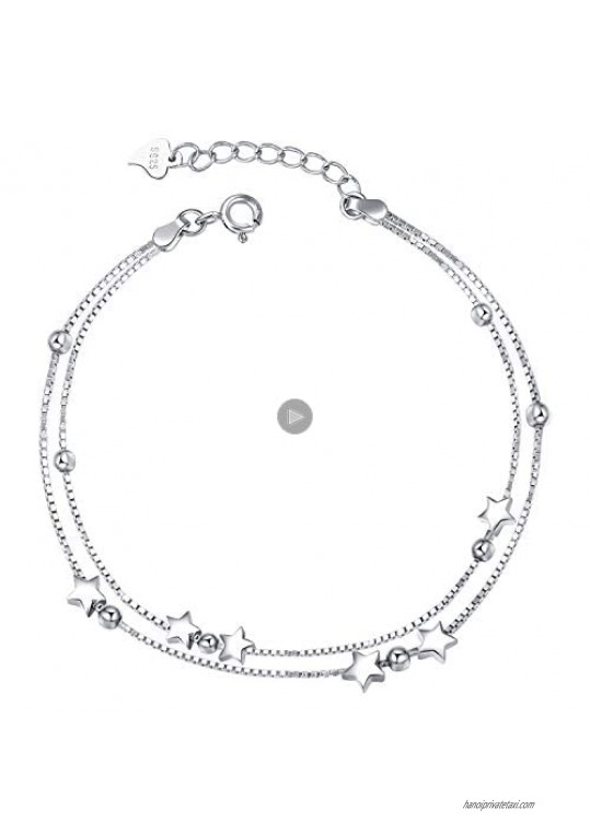 LINGBG JEWELRY 925 Sterling Silver Heart/Star Bracelet Double Stranded Bracelets for Women Sister Friendship Bracelet