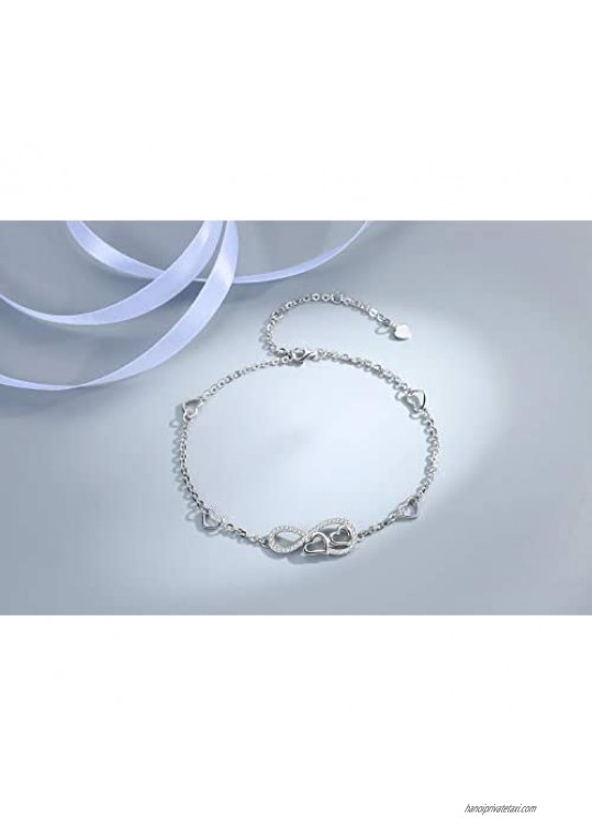 Love Heart Infinity Ankle Bracelet For Women 925 Sterling Silver Charm Adjustable Anklet Large Bracelet
