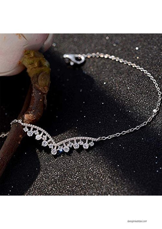 MA STRAP Ankle Bracelet 925 Sterling Silver Crown Shaped Rhinestone Jewelry Accessories with Adjustable Chain for Foot Wrist Summer Beach Anniversary Birthday Gift for Wife Girlfriend Daughter