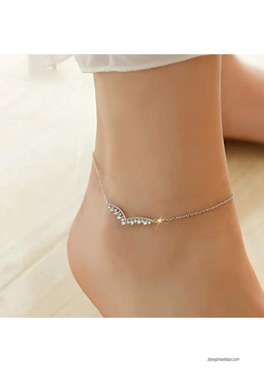 MA STRAP Ankle Bracelet 925 Sterling Silver Crown Shaped Rhinestone Jewelry Accessories with Adjustable Chain for Foot Wrist Summer Beach Anniversary Birthday Gift for Wife Girlfriend Daughter