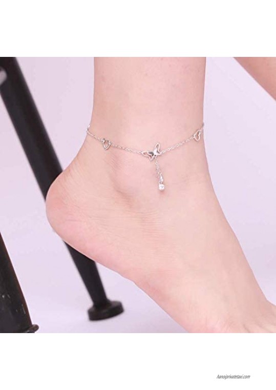Nieboa 925 Sterling Silver Butterfly Ankle Bracelets for Women Cute and Charm Anklet Jewelry with Adjustable Chain Length Gift for Teen Girls Women