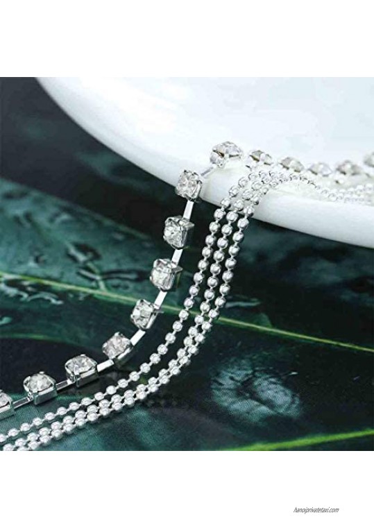 Olbye Crystal Rhinestone Chain Anklet Layered Silver Ankle Bracelet Sparkling Foot Jewelry for Women and Teen Girls