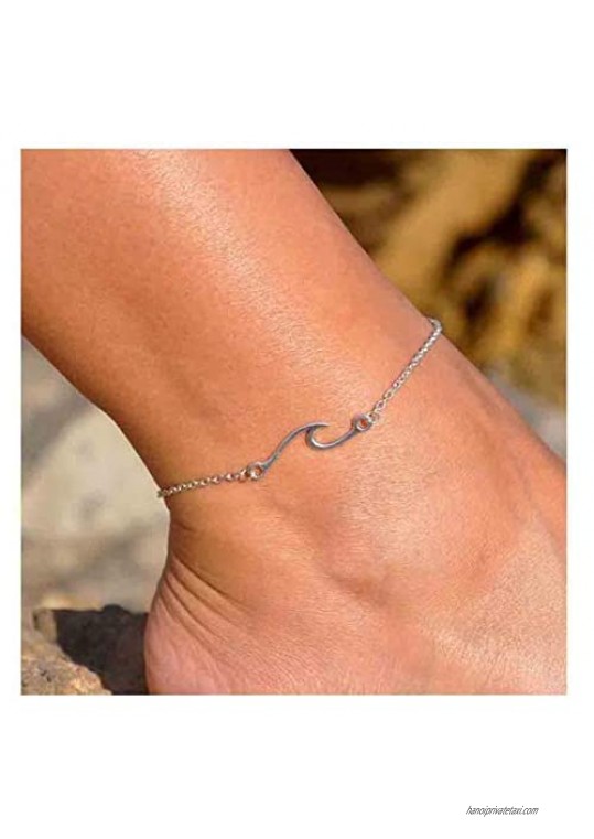 Olbye Wave Anklet Silver Ocean Wave Charm Ankle Bracelet Women Foot Chain Jewelry Surfer Gift (1 Layer)