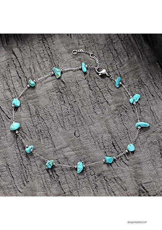 OSIANA Dainty Gold Anklet for Women 18K Gold Plated Simple Turquoise Silver Anklet Boho Summer Beach Charm Foot Chain Stainless Steel Anklet Minimalist Personalized Jewelry Gift for Her
