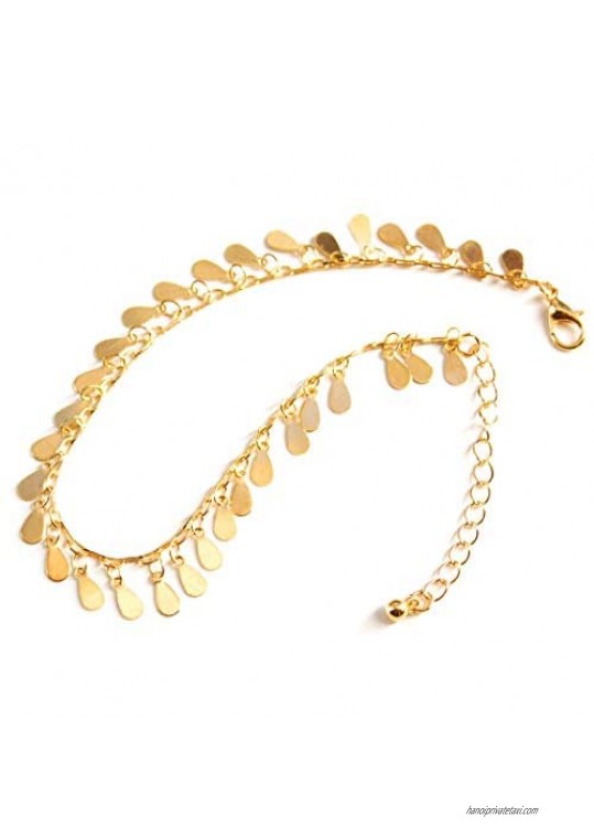 Outyua Beach Anklet Chain Adjustable Gold Sequin Ankle Foot Chain Handmade Cute Foot Jewelry Accessories for Women and Girls