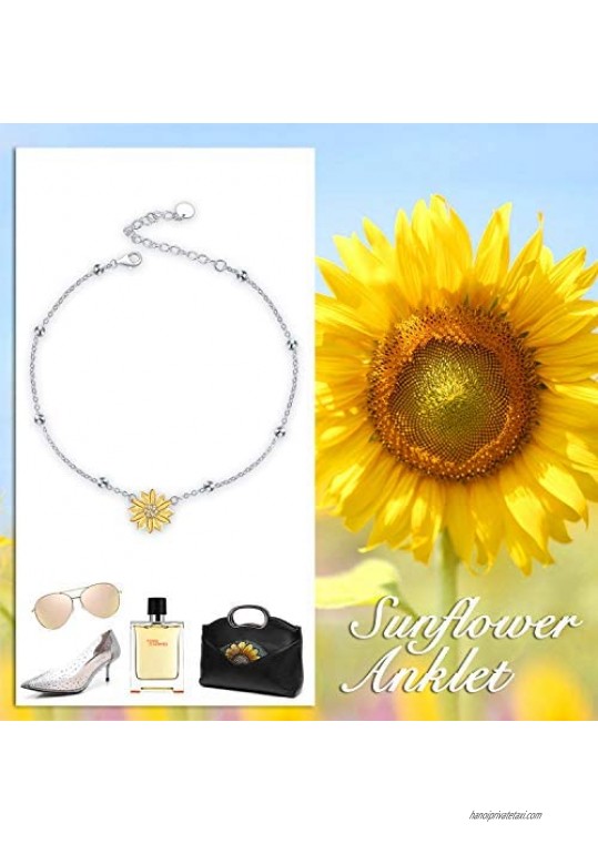 POPLYKE Sunflower/Daisy Flower Anklet for Women Sterling Silver Flower Adjustable Chain Foot Anklet Gifts for Girlfriend Daughter