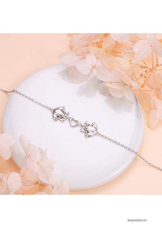 S925 Sterling Silver Frog Heart Necklace Ring Bracelet Earrings Jewelry Set for Women Girl