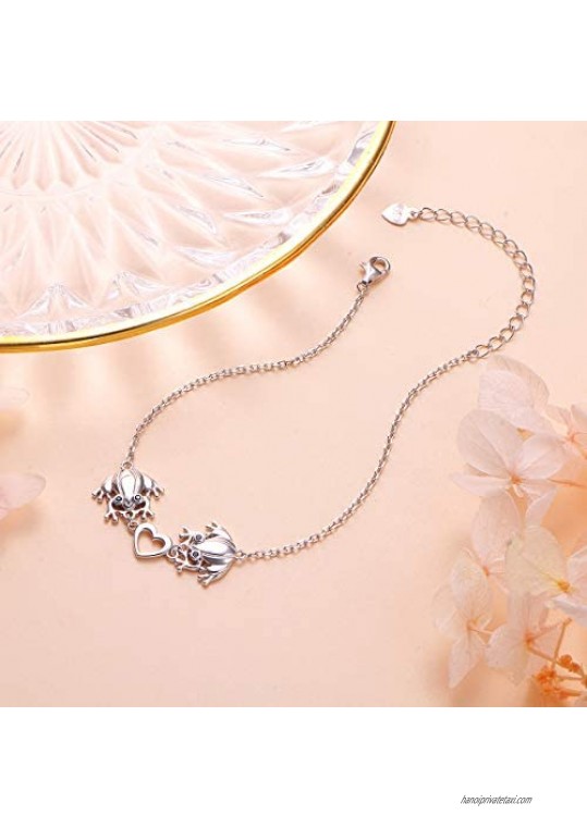 S925 Sterling Silver Frog Heart Necklace Ring Bracelet Earrings Jewelry Set for Women Girl