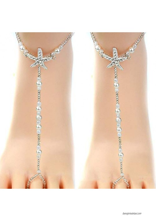 Shegirl Starfish Barefoot Sandals Beach Pearl Wedding Barefoot Sandals Wedding Foot Jewelry for Women and Bridal
