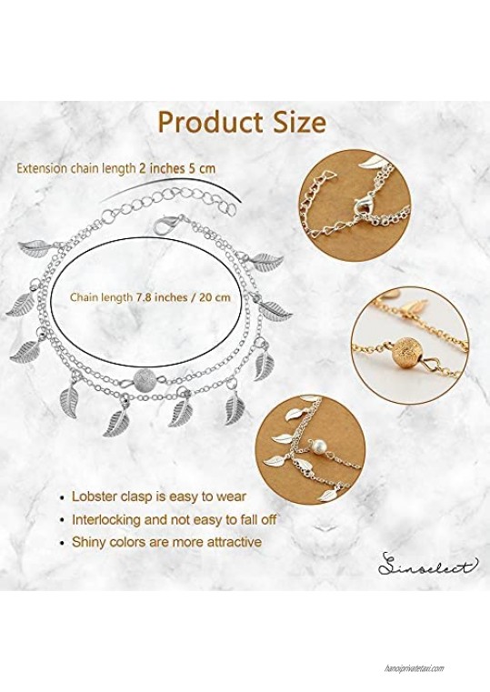 Sinselect 9PCS Beach Anklet Set for Women Gold Silver Tone Boho Bracelet Anklet Jewelry Chain Size Adjustable