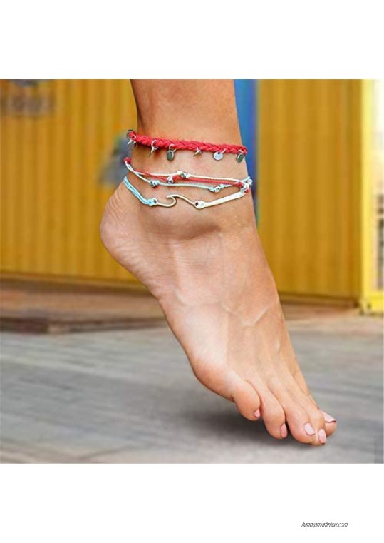 Sllrrka Boho Anklet for Women Girls Woven Beach Foot Jewelry Ankle Bracelets Set 4-6Pcs